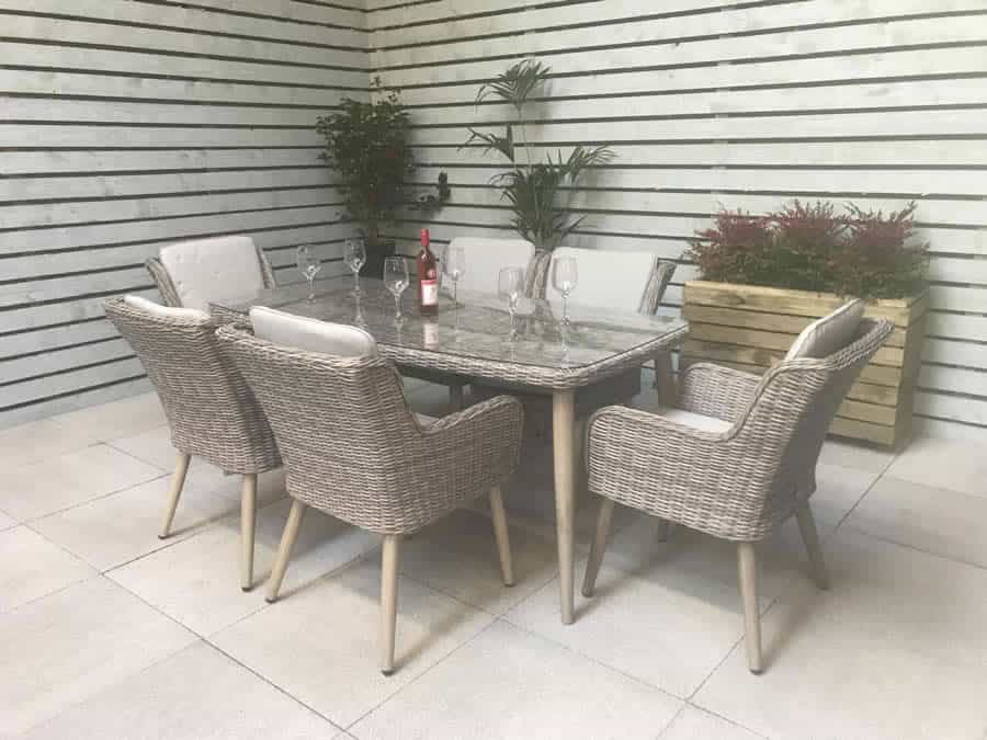 6 Chair Garden Dining Set, Glass Top Garden Table And 6 Chairs
