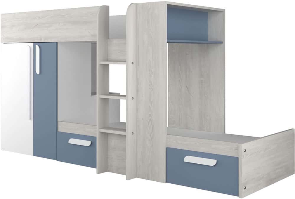 staggered bunk beds with storage