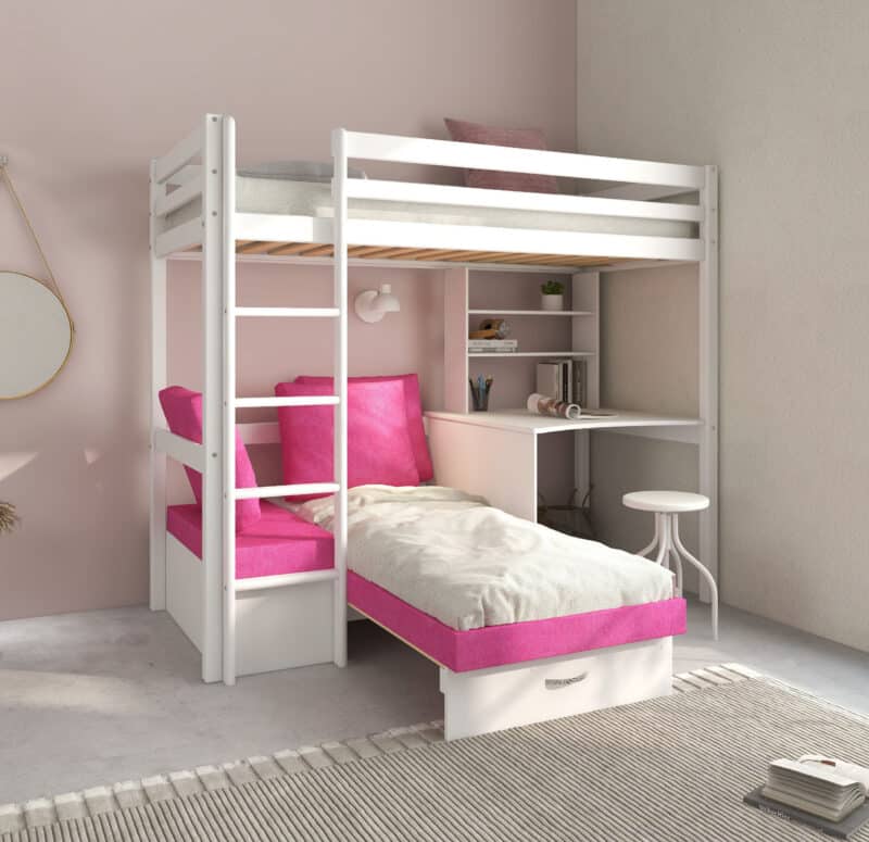 Hit 7 High Sleeper Bed with Pink Chair Bed The Home and Office Stores