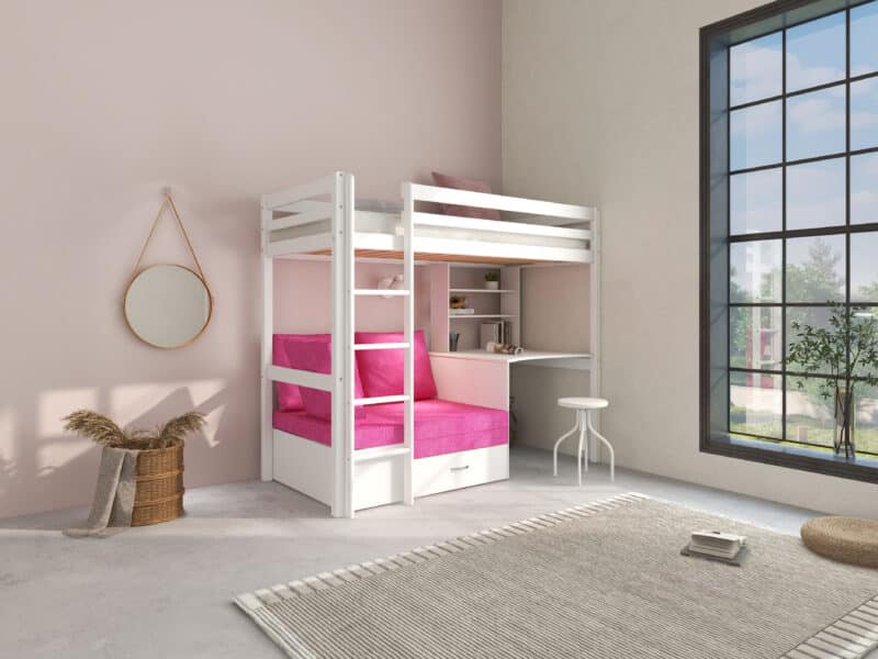 Hit 7 High Sleeper Bed with Pink Chair Bed The Home and Office Stores