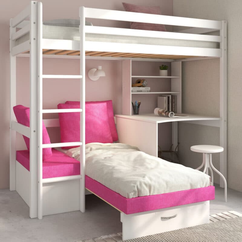 Hit 7 High Sleeper Bed with Pink Chair Bed The Home and Office Stores