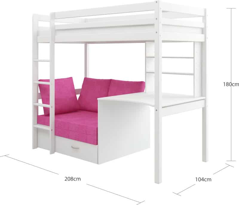 Hit 7 High Sleeper Bed with Pink Chair Bed The Home and Office Stores