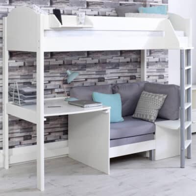 Kids Avenue Noah B high sleeper bed with silver cushions