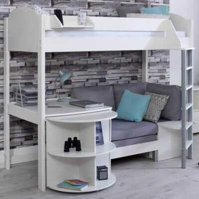 kids avenue noah d high sleeper bed with silver cushions