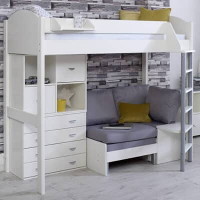 kids avenue noah f high sleeper bed with silver cushions