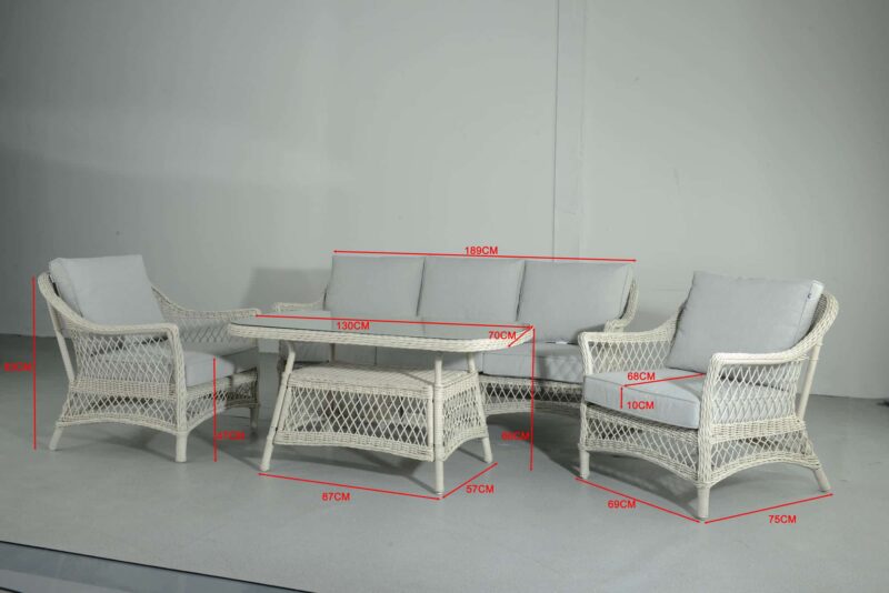 Signature Weave Rose five seat garden sofa set soft white wicker dimensions