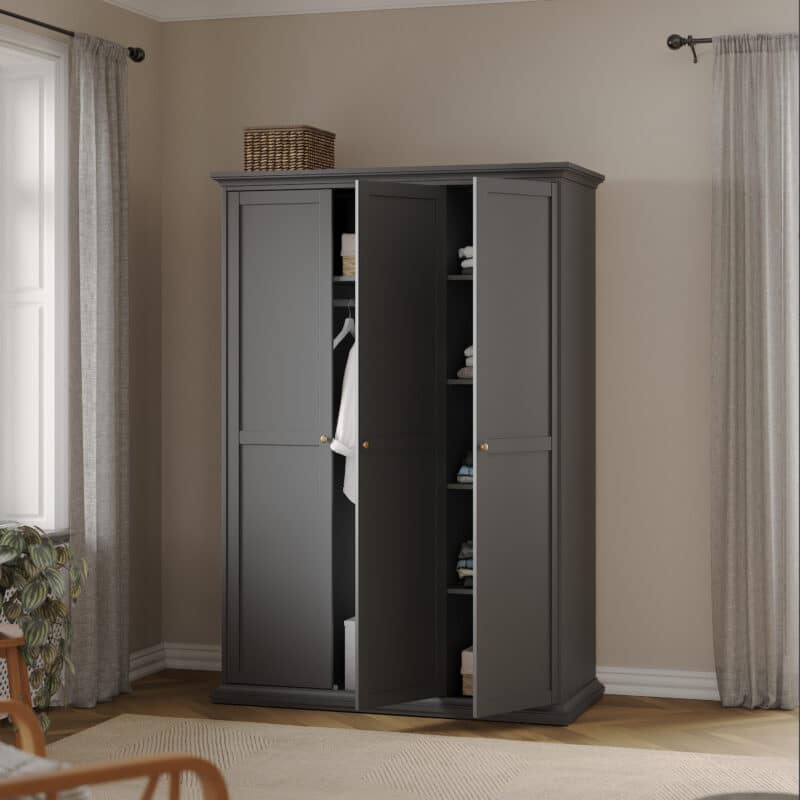 Furniture To Go Paris 3 Door Wardrobe Matt Grey The Home and Office Stores