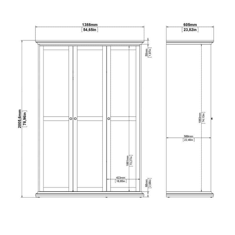 Furniture To Go Paris 3 Door Wardrobe Matt Grey The Home and Office Stores