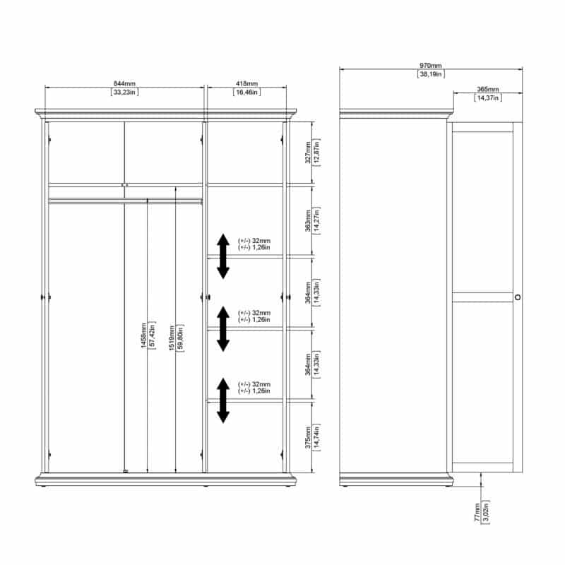 Furniture To Go Paris 3 Door Wardrobe Matt Grey The Home and Office Stores