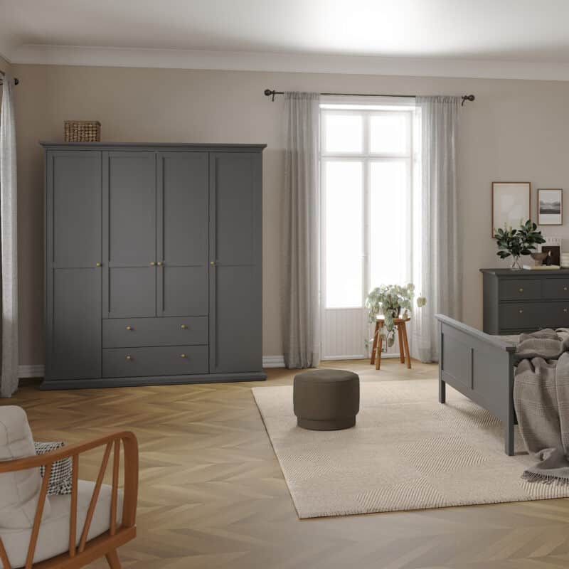 Furniture To Go Paris 4 Door Wardrobe 2 Drawers Matt Grey The Home and Office Stores