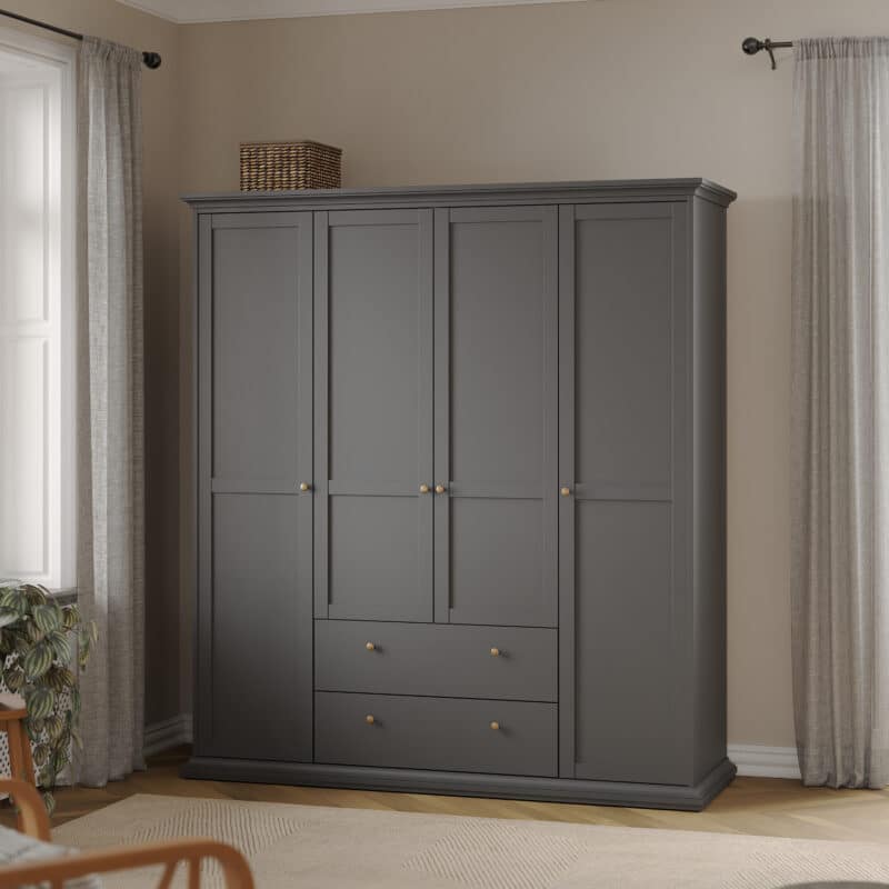 Furniture To Go Paris 4 Door Wardrobe 2 Drawers Matt Grey The Home and Office Stores