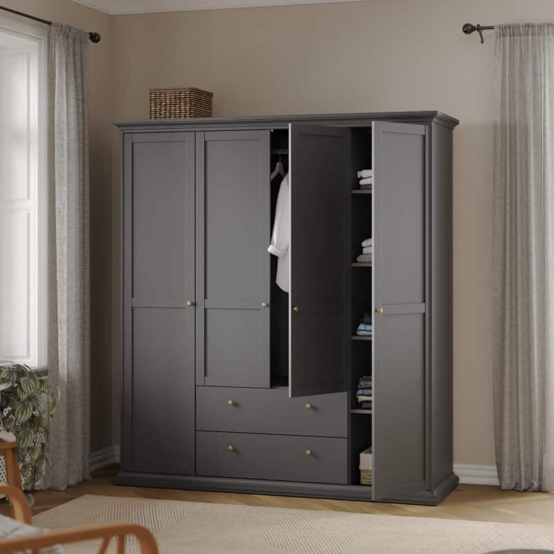 Furniture To Go Paris 4 Door Wardrobe 2 Drawers Matt Grey The Home and Office Stores