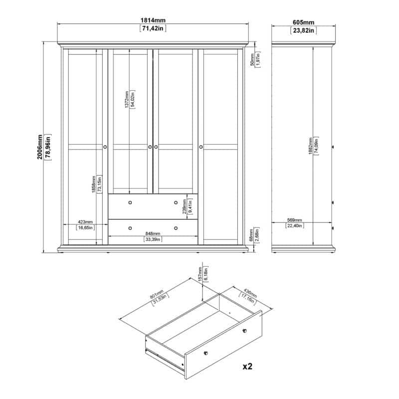 Furniture To Go Paris 4 Door Wardrobe 2 Drawers Matt Grey The Home and Office Stores