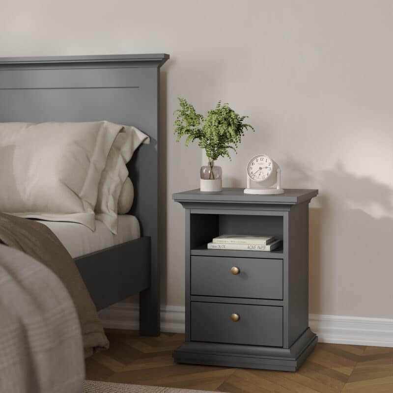 Furniture To Go Paris Bedside 2 Drawers Matt Grey The Home and Office Stores