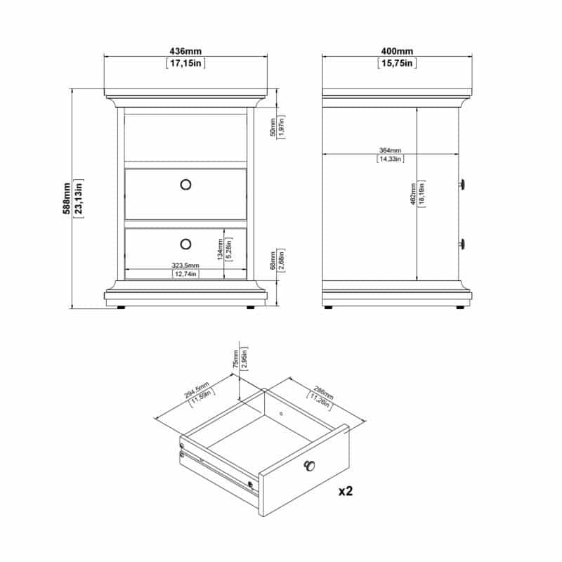 Furniture To Go Paris Bedside 2 Drawers Matt Grey The Home and Office Stores