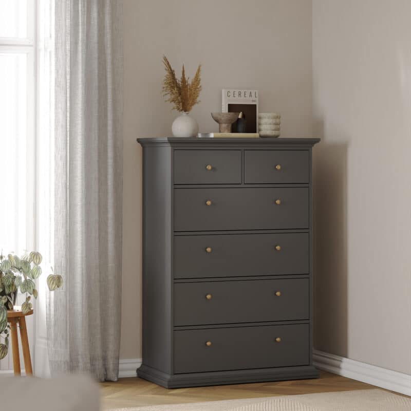 Furniture To Go Paris Chest Of 6 Drawers Matt Grey The Home and Office Stores
