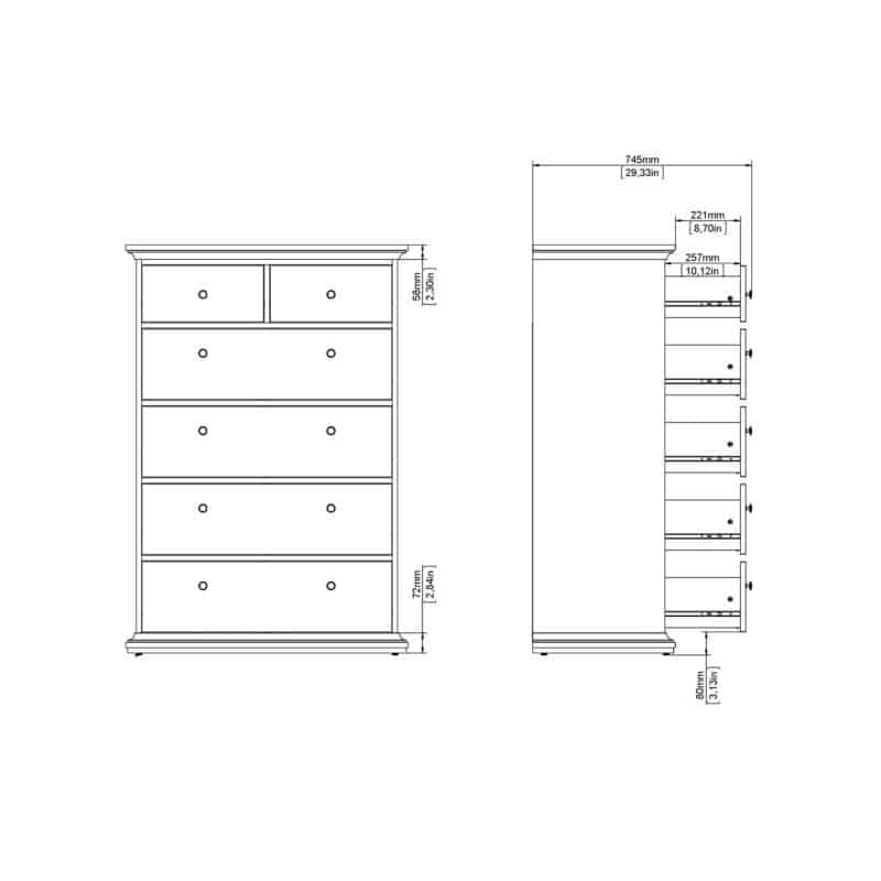 Furniture To Go Paris Chest Of 6 Drawers Matt Grey The Home and Office Stores