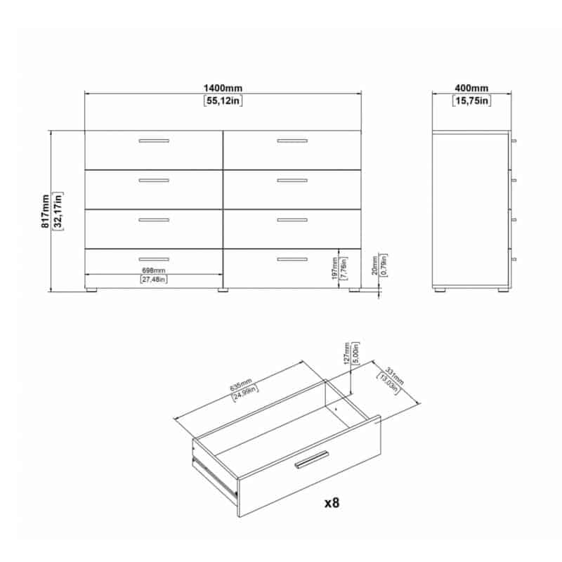Furniture To Go Pepe Wide Chest Of 8 Drawers Black The Home and Office Stores