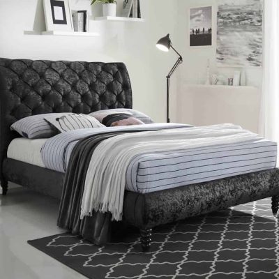 Time Living Venice Black Crushed Velvet Fabric Bed The Home and Office Stores