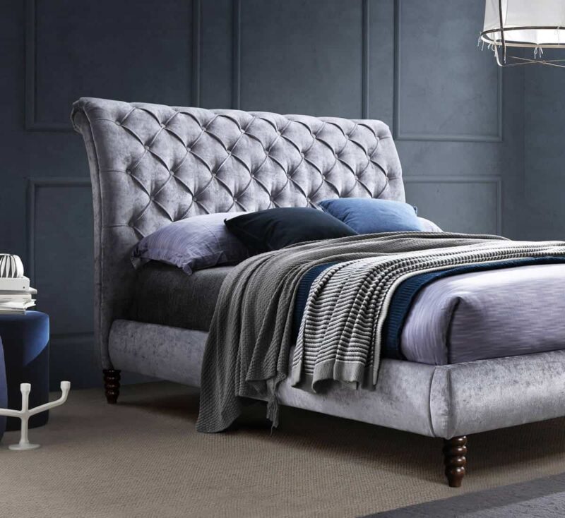 Time Living Venice Grey Crushed Velvet Fabric Bed The Home and Office Stores