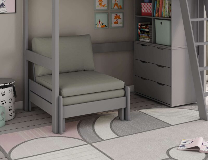 Kids Avenue Estella Grey High Sleeper Bed 2 with Sofabed, Chest & Cube The Home and Office Stores