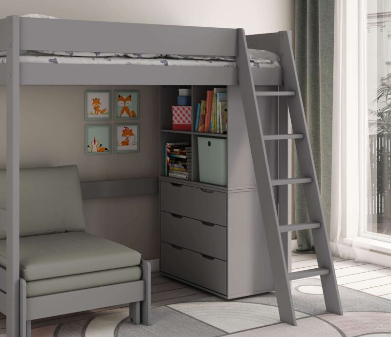 Kids Avenue Estella Grey High Sleeper Bed 2 with Sofabed, Chest & Cube The Home and Office Stores