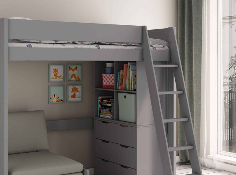 Kids Avenue Estella Grey High Sleeper Bed 2 with Sofabed, Chest & Cube The Home and Office Stores