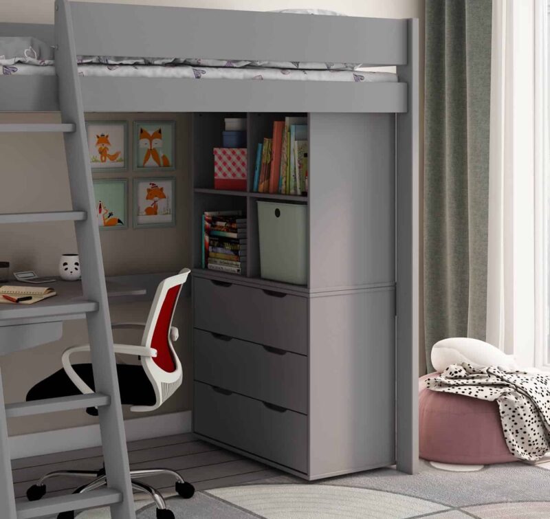 Kids Avenue Estella Grey High Sleeper Bed 3 with Chest, Cube & Corner Desk The Home and Office Stores