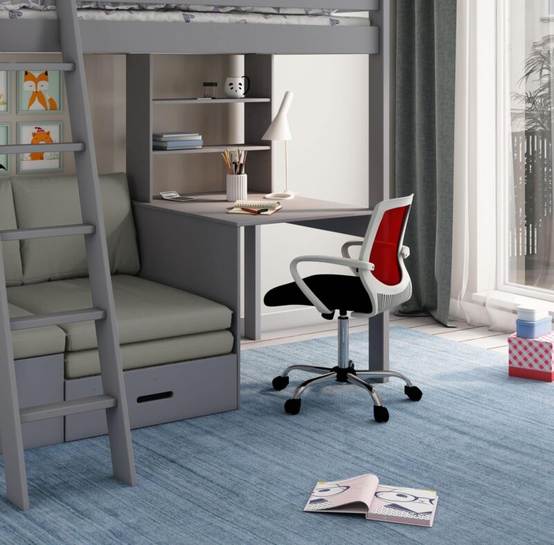 Kids Avenue Estella Grey High Sleeper Bed 4 with Desk & Silver Futon The Home and Office Stores