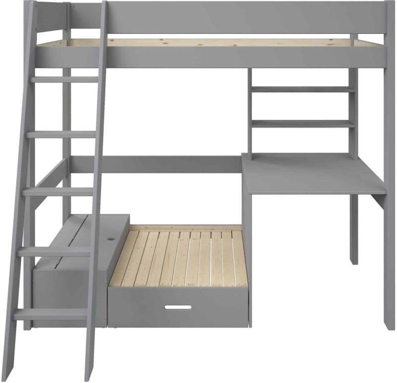 Kids Avenue Estella Grey High Sleeper Bed 4 with Desk & Silver Futon The Home and Office Stores