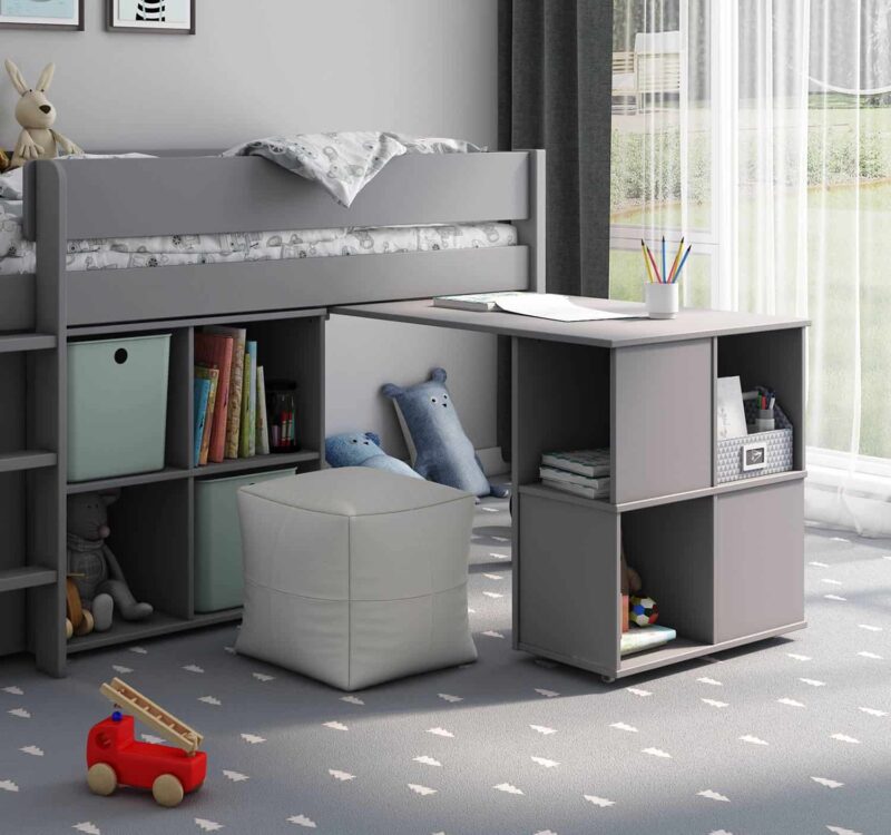 Kids Avenue Estella Grey Mid Sleeper Bed 2 with Cube, Desk & Chest The Home and Office Stores