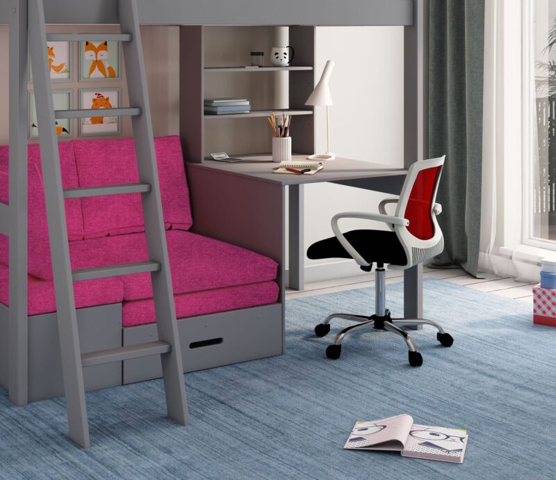 Kids Avenue Estella Grey High Sleeper Bed 6 with Desk & Pink Futon The Home and Office Stores