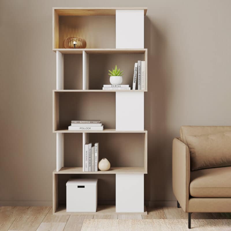 Furniture To Go Maze Open Bookcase 4 Shelves Oak White The Home and Office Stores