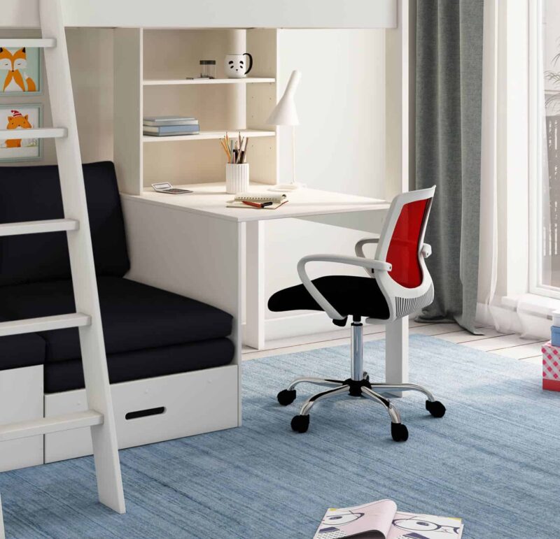 Kids Avenue Estella White High Sleeper Bed 2 with Desk & Black Futon The Home and Office Stores