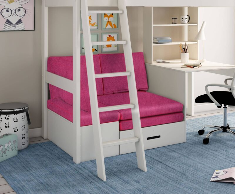 Kids Avenue Estella White High Sleeper Bed 3 with Desk & Pink Futon The Home and Office Stores