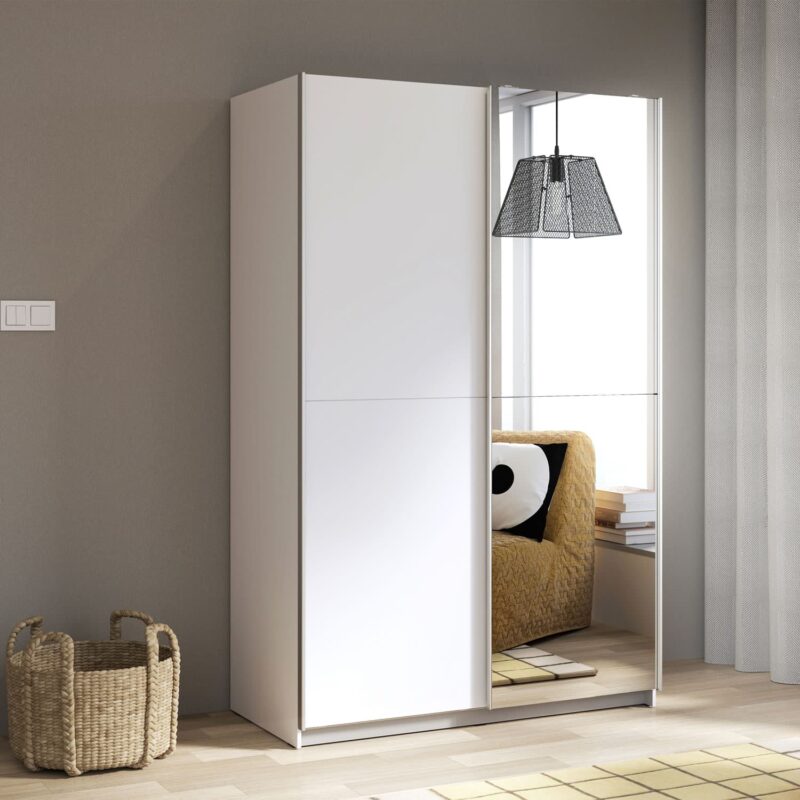 Furniture To Go Babetta Sliding Mirrored Wardrobe Matt White The Home and Office Stores