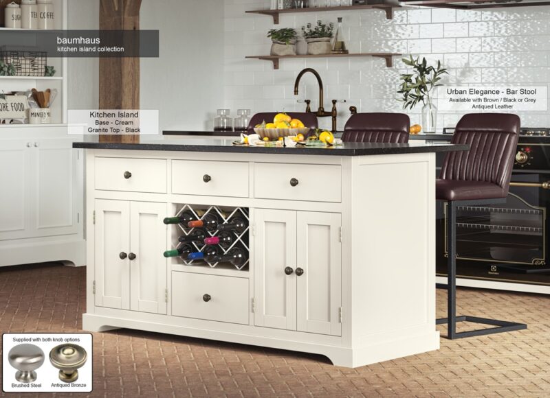 Baumhaus Cream Kitchen Island With Black Granite Worktop The Home and Office Stores