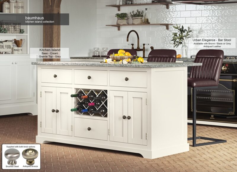 Baumhaus Cream Kitchen Island With Grey Granite Worktop The Home and Office Stores