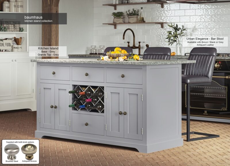 Baumhaus Grey Kitchen Island With Grey Granite Worktop The Home and Office Stores