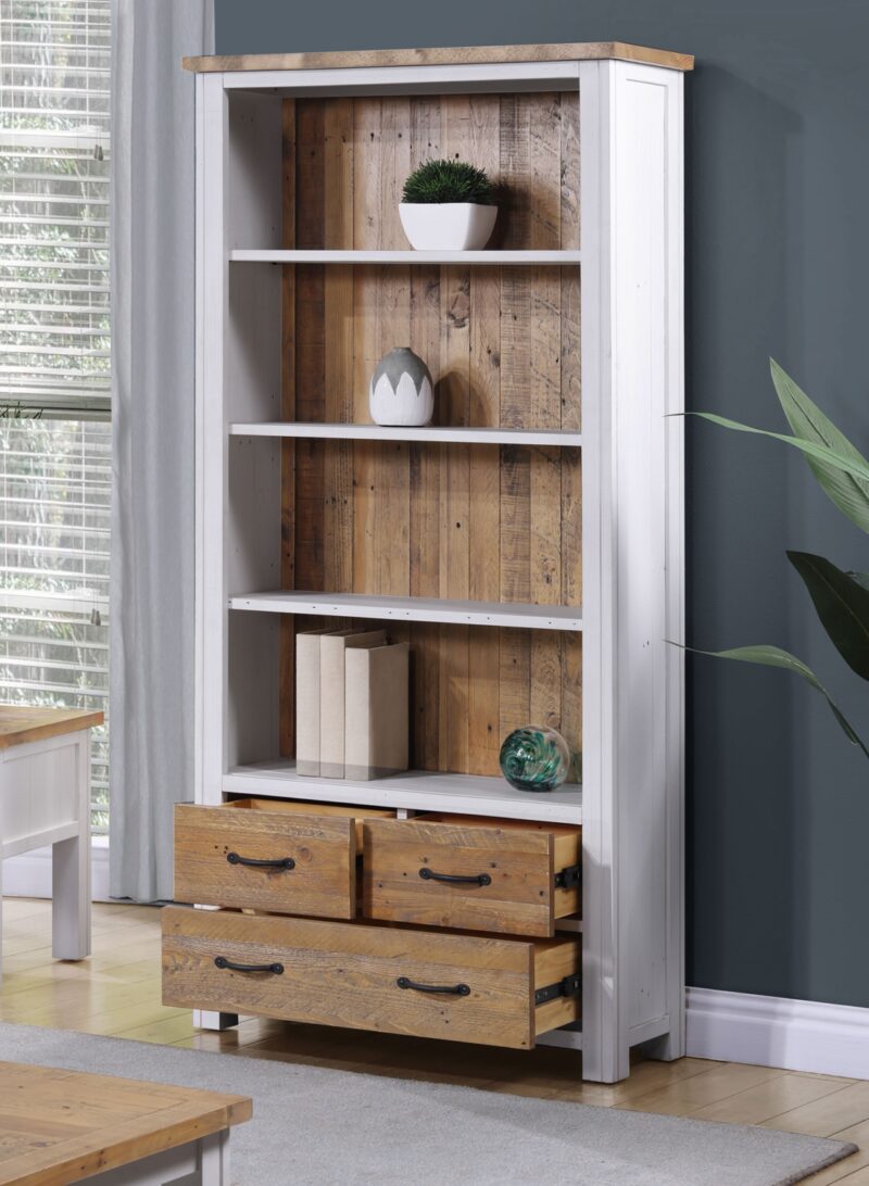 Baumhaus Splash of White Large Open Bookcase With 4 Drawers The Home and Office Stores