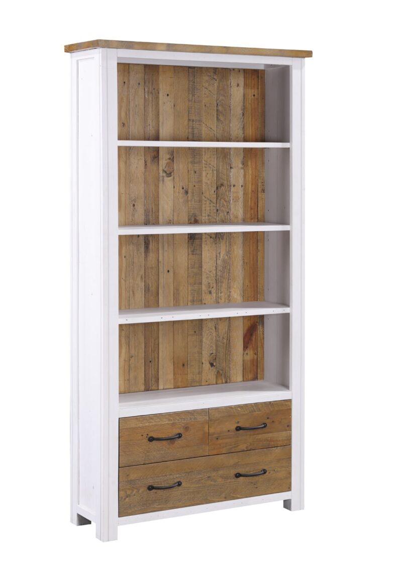 Baumhaus Splash of White Large Open Bookcase With 4 Drawers The Home and Office Stores