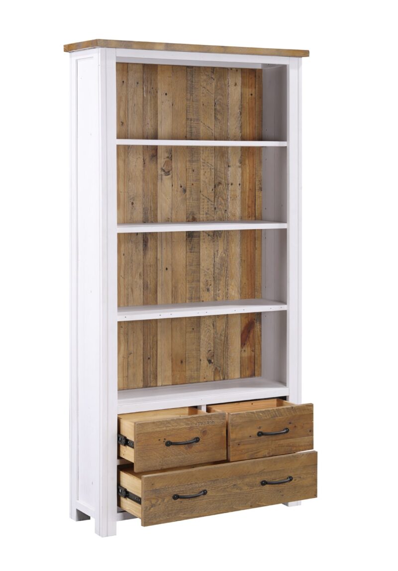Baumhaus Splash of White Large Open Bookcase With 4 Drawers The Home and Office Stores