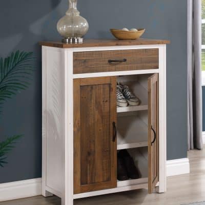 Baumhaus Splash of White Shoe Storage Cupboard With Drawer