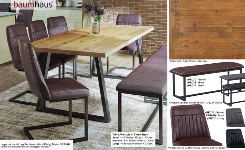 Baumhaus Urban Elegance Reclaimed Table Large Horizontal Leg Dining Table 95cm x 230cm The Home and Office Stores