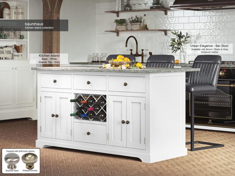Baumhaus White Kitchen Island With Grey Granite Worktop The Home and Office Stores