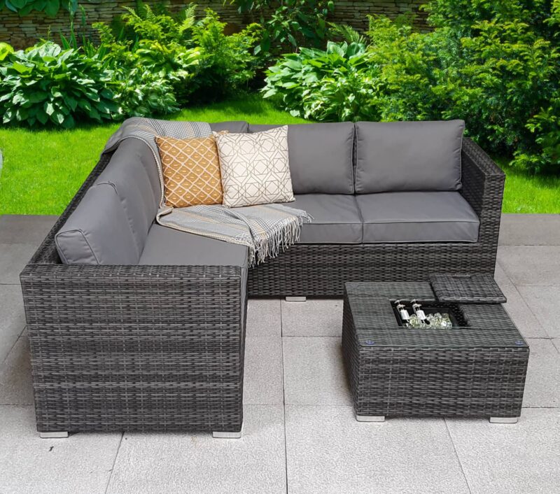 Signature Weave Georgia Grey Corner Sofa Ice Bucket Coffee Table Set The Home and Office Stores