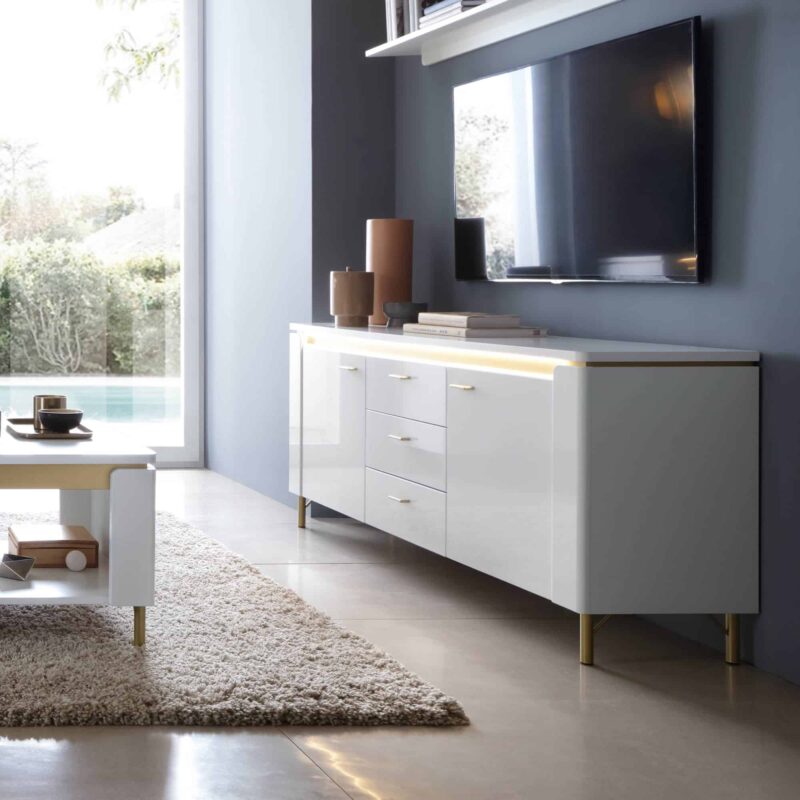 Furniture To Go Lazio White TV Cabinet 2 Door 3 Drawer The Home and Office Stores