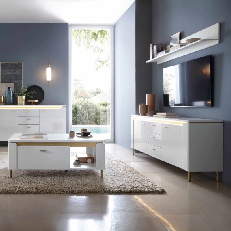 Furniture To Go Lazio White TV Cabinet 2 Door 3 Drawer The Home and Office Stores