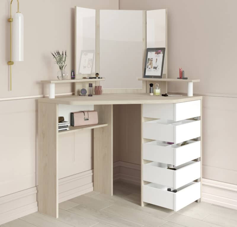 Parisot Beauty Bar corner dressing table Oak and White