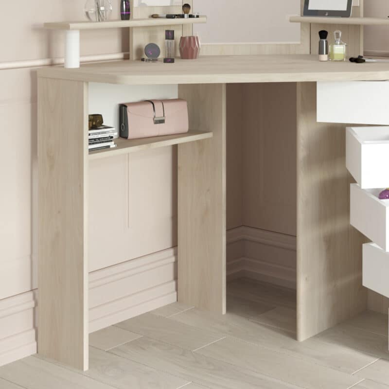 Parisot Beauty Bar Corner Dressing Table Oak and White The Home and Office Stores